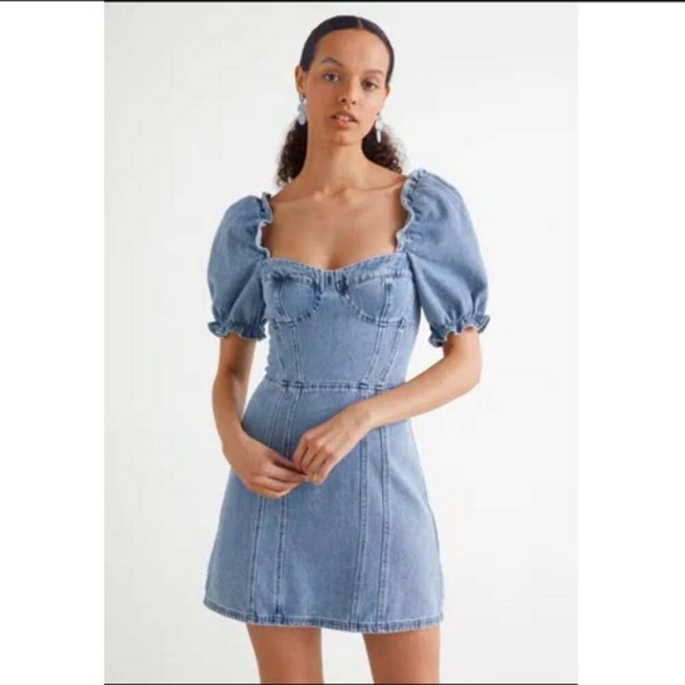 & OTHER STORIES Puff Sleeve Denim Mini Dress size 4 US